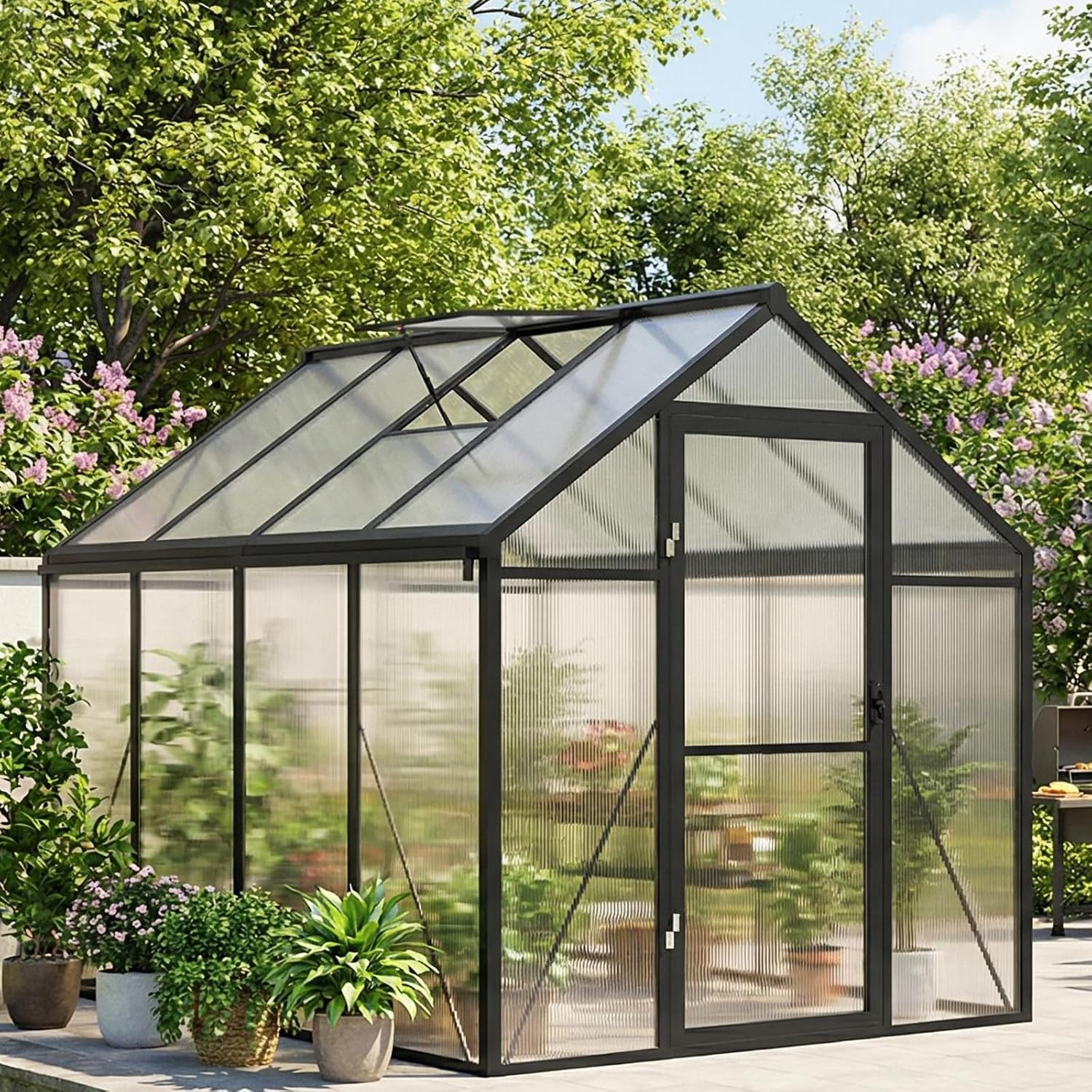 Polycarbonate Greenhouse Aluminum Frame - Polycarbonate Garden Greenhouse with Roof Vent,