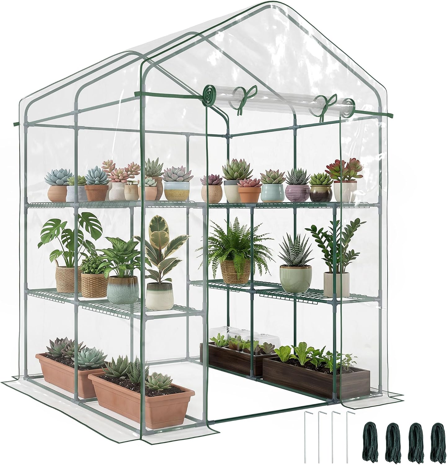 Mini Walk In Greenhouse 3 Tier Shelves - Clear Mini Walk-in Greenhouse Kit with